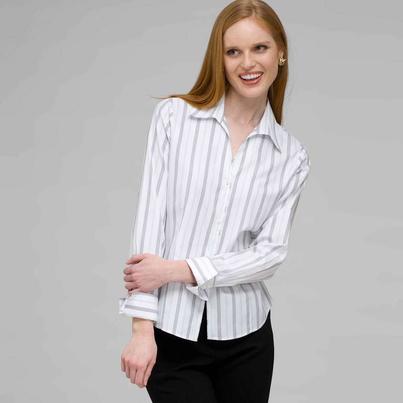 No-Iron Easy Care French Cuff Striped Shirt, Multi, large image number 0
