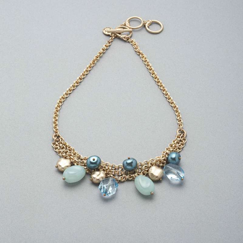 3 Strand Drop Necklace, Blue, large image number 0