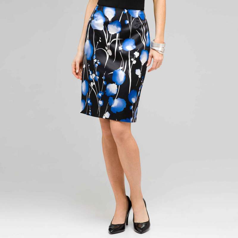 Slim Floral Skirt, Black Multi, large image number 0