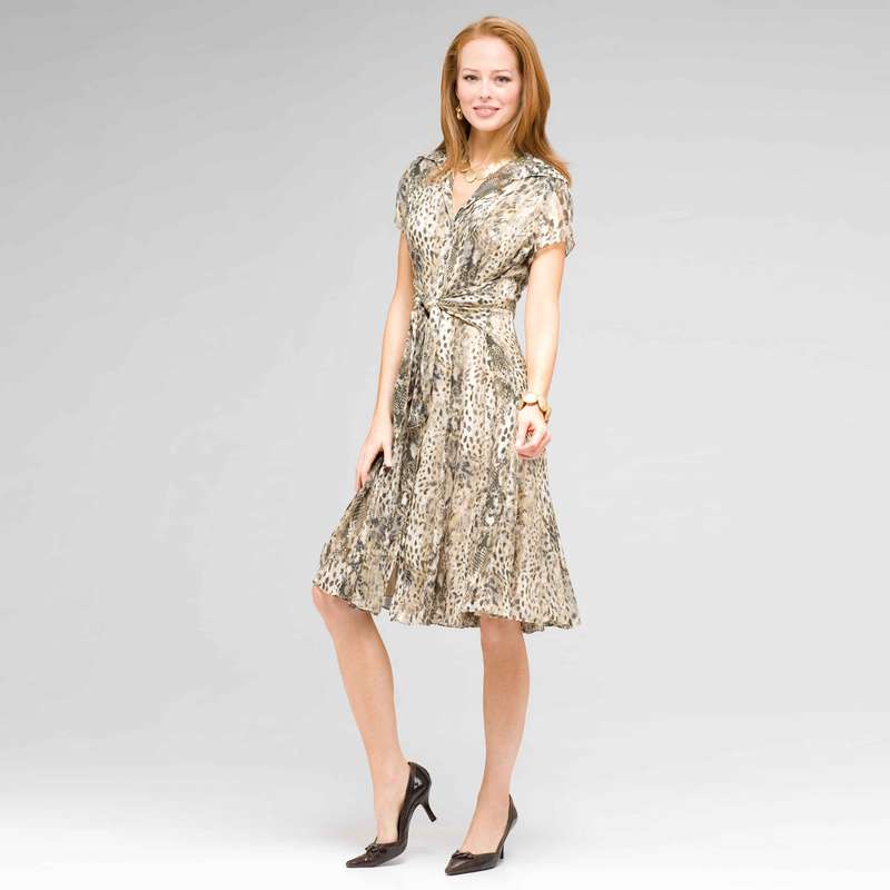 Tie Front Animal Print Dress, New Rattan Multi, large image number 0