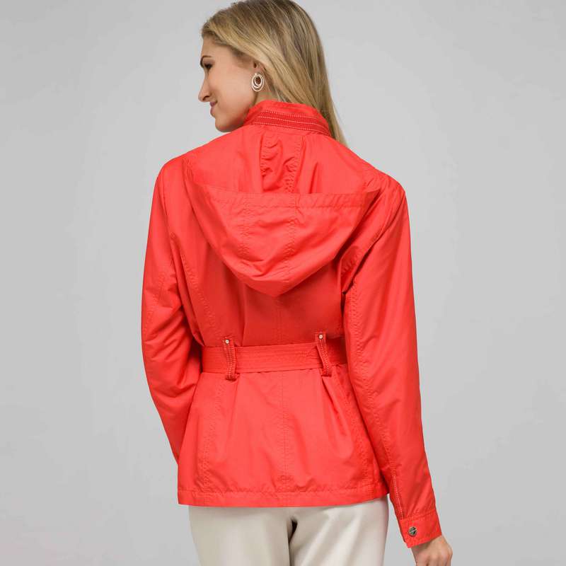 Belted Hooded Jacket, Cardinal Red, large image number 1