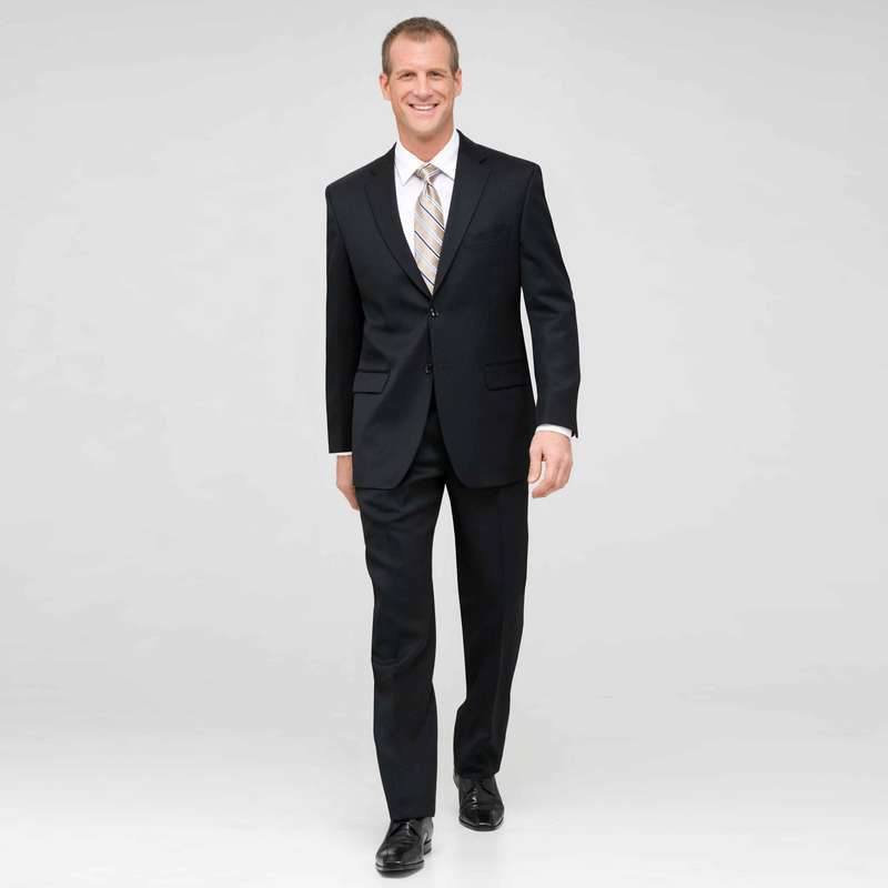 Black Single Pleat Athletic Fit Wool Suit, Black, large image number 0