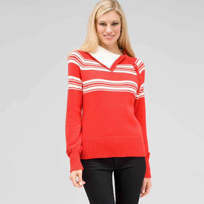 Long Sleeve Raglan Button Out Turtle Neck, Fire Red Multi, large image number 0