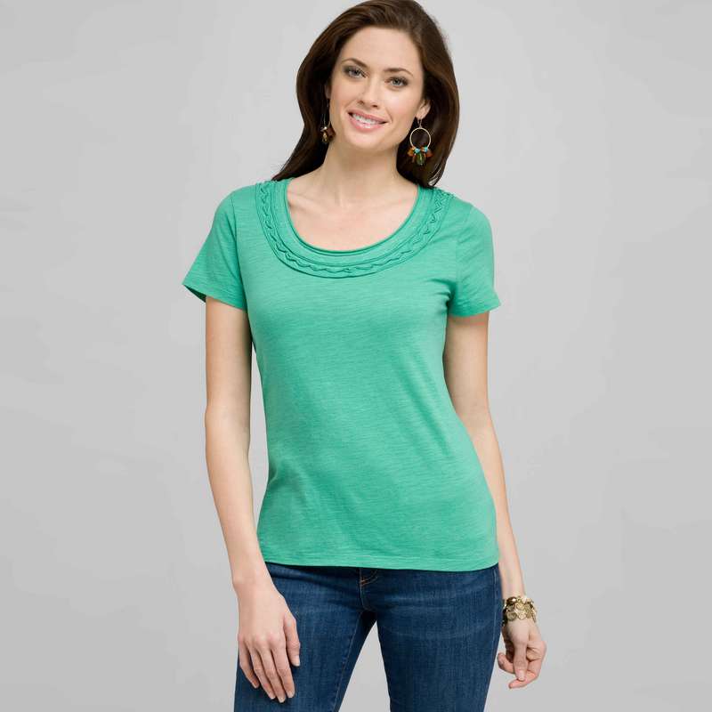 Scoop Neck Tee With Applique, , large image number 0