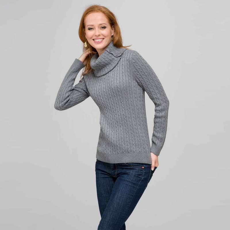 Long Sleeve Button Out Turtle Neck, Grey Heather, large image number 0