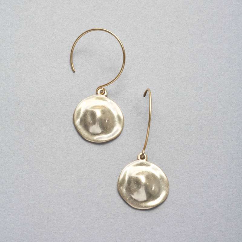 Hammered Gold Earrings, Brown, large image number 0