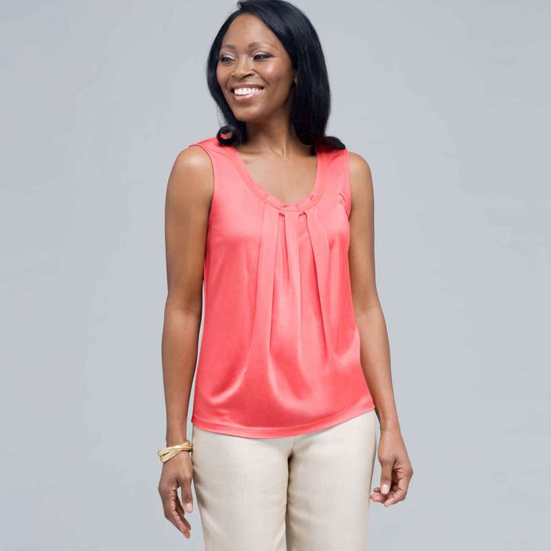 Sleeveless Pleated Top., New Coral, large image number 0