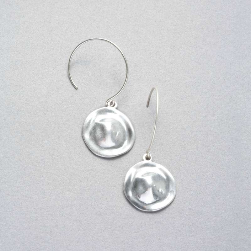 Hammered Silver Earrings, Worn Silver, large image number 0