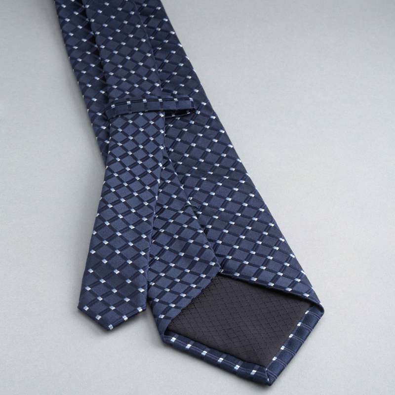 Checked Silk Tie, Navy, large image number 1