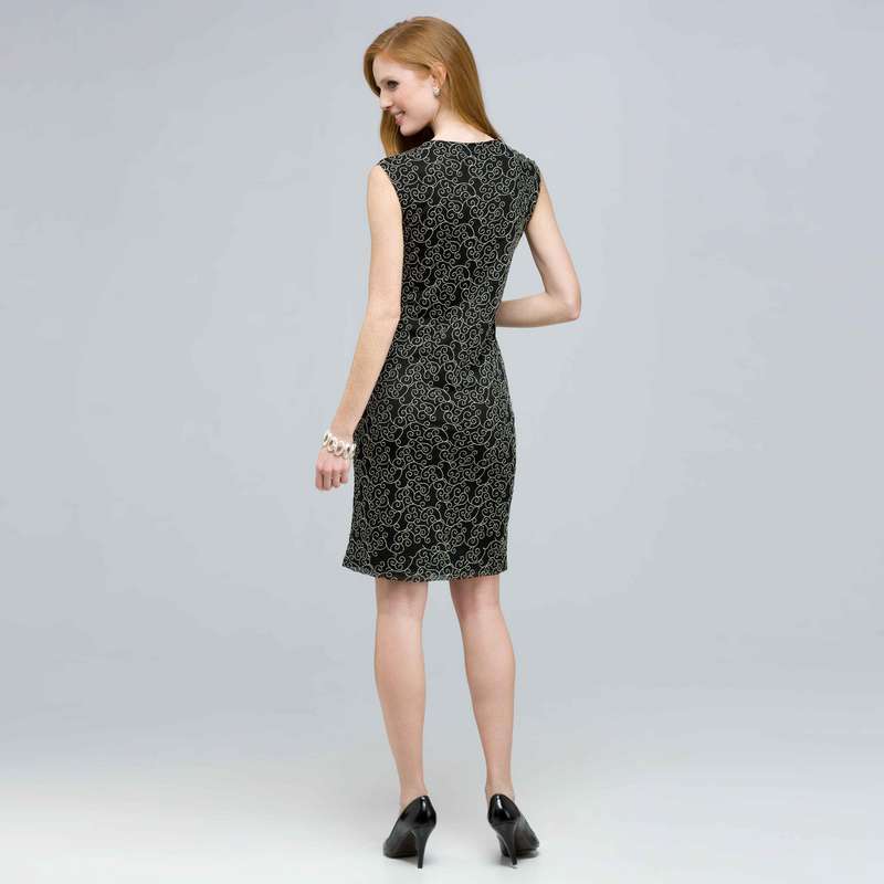 Drape Neck Dress., Black Multi, large image number 1