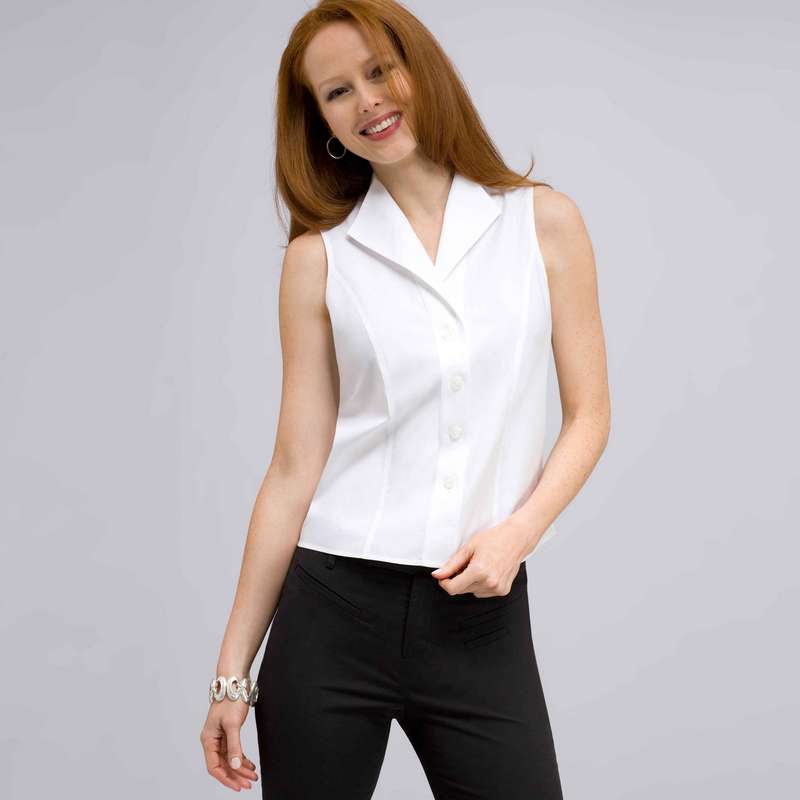 No-Iron Platinum Easy Care Sleeveless Fitted Shirt, White, large image number 0