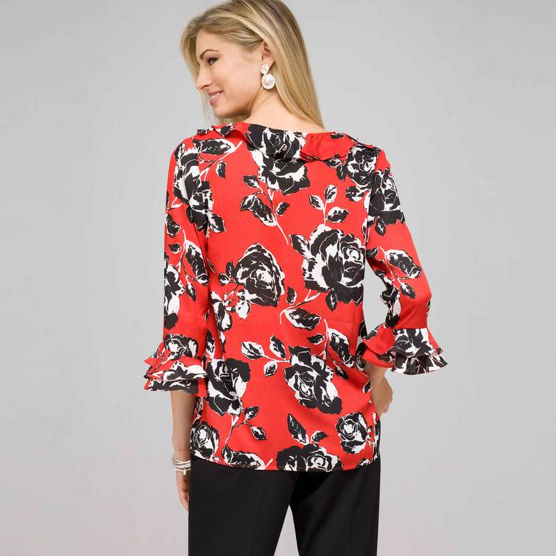 Floral Ruffle Top, Cardinal Red Multi, large image number 1