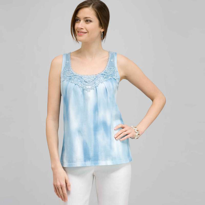 Crochet Yoke Tank., Spa Blue Multi, large image number 0