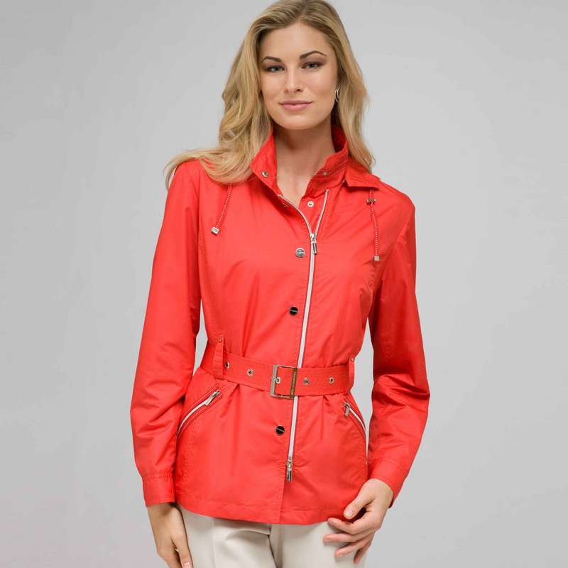 Belted Hooded Jacket, Cardinal Red, large image number 0