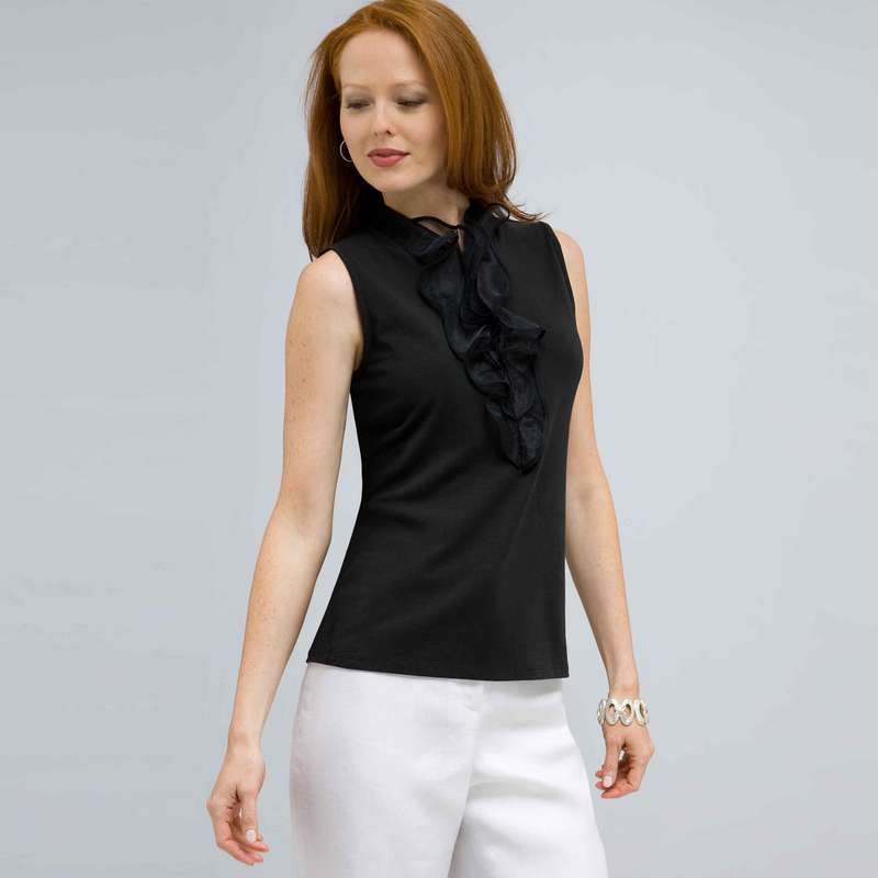 Zip Front Tank with Ruffles Blouse., , large image number 0