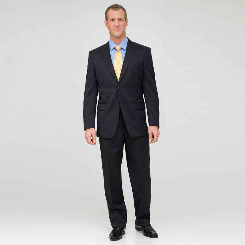 Charcoal Single Pleat Striped Wool Suit, Charcoal, large image number 0