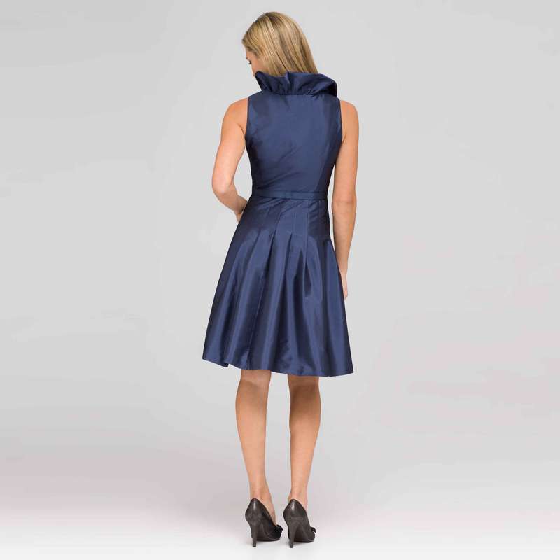 Ruffle Front A-Line Dress, Navy, large image number 1