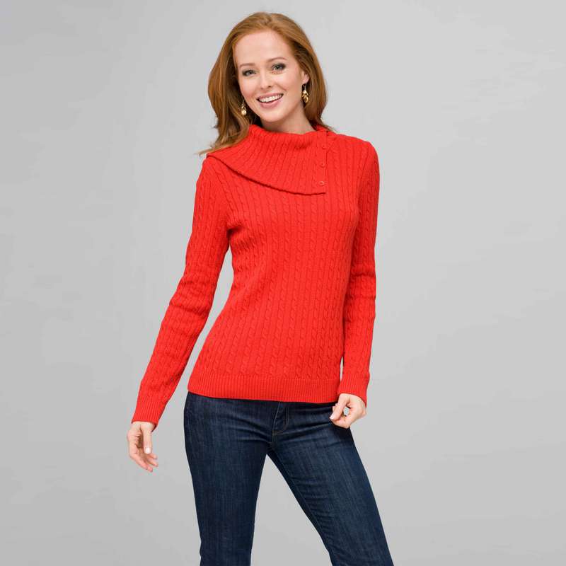 Long Sleeve Button Out Turtle Neck, Fire Red, large image number 0