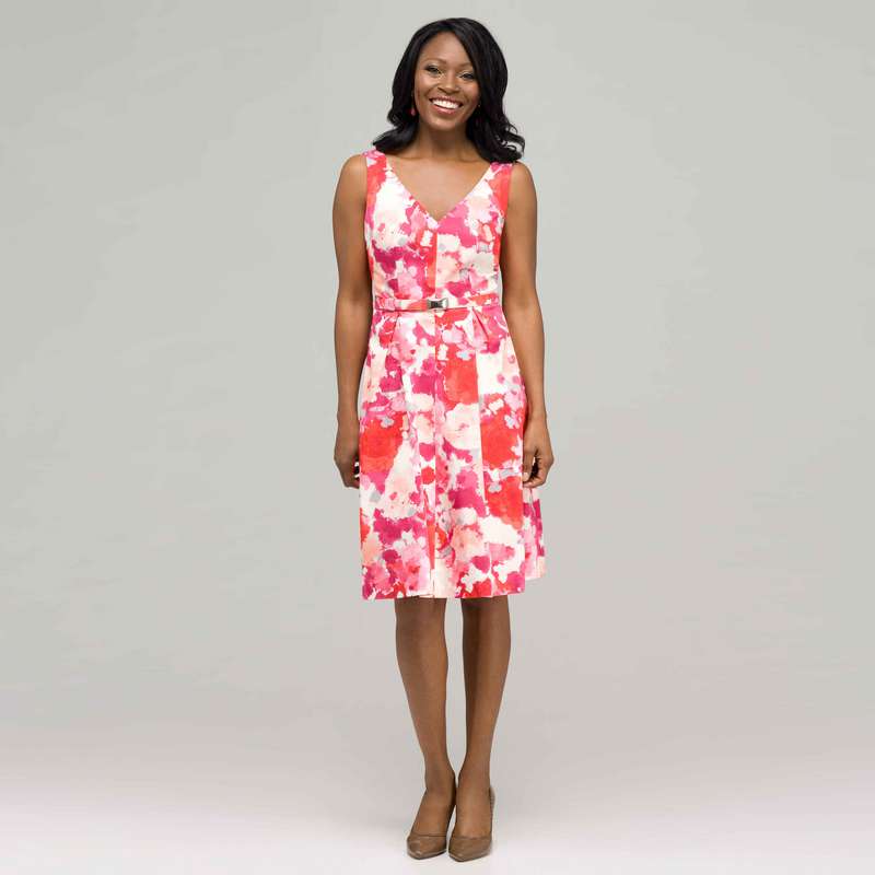 Floral V-Neck Dress, Pink Multi, large image number 0