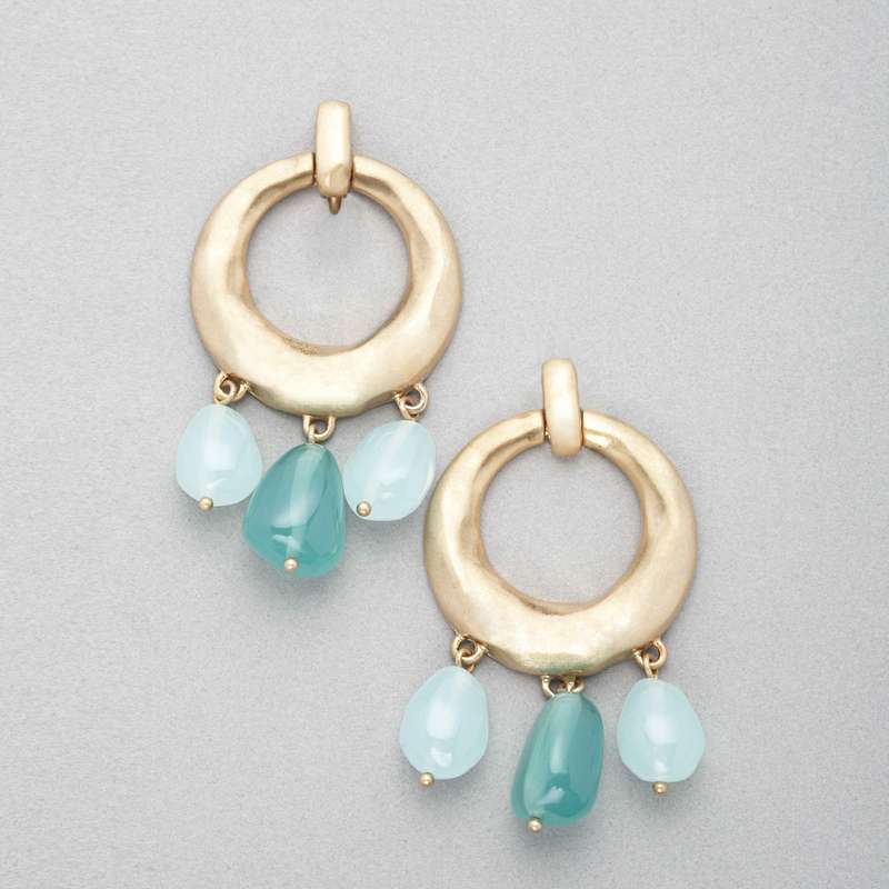 Turquoise and Gold Hoop Earring, Gold, large image number 0