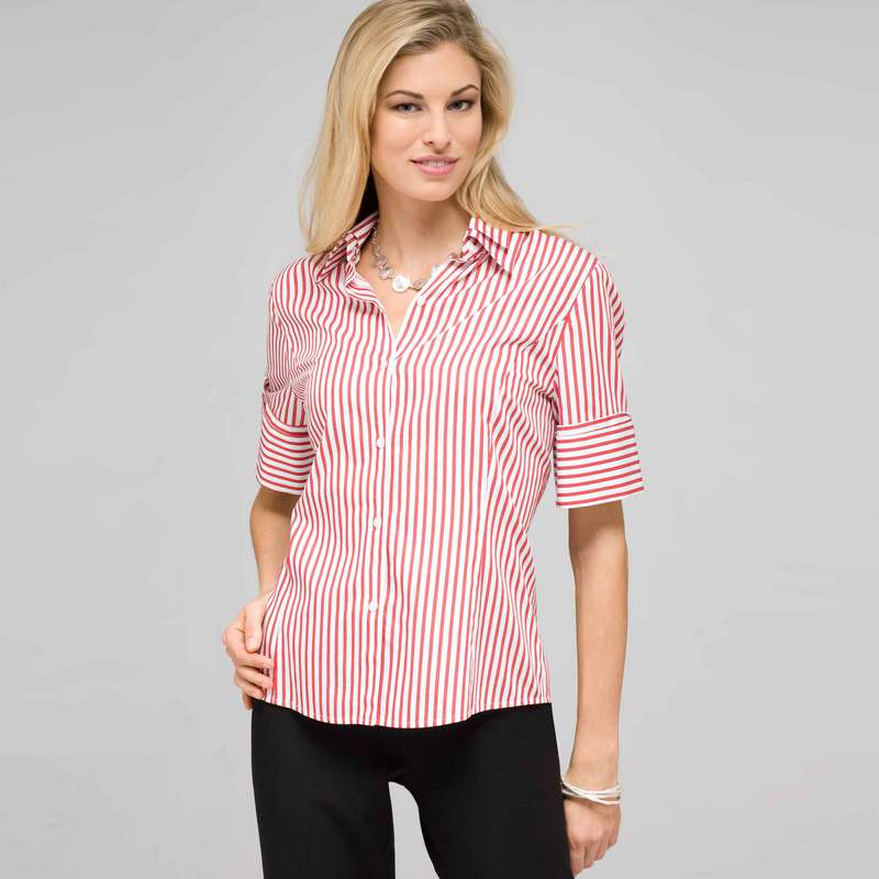 Double Collar Striped Shirt, Cardinal Red & Black, large image number 0