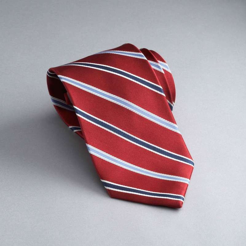 Striped Silk Tie, Red, large image number 0