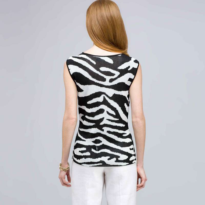 Sequined Animal Print Shell., Black & White, large image number 1