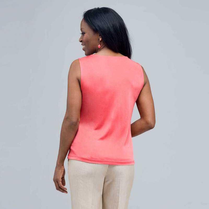 Sleeveless Pleated Top., New Coral, large image number 1